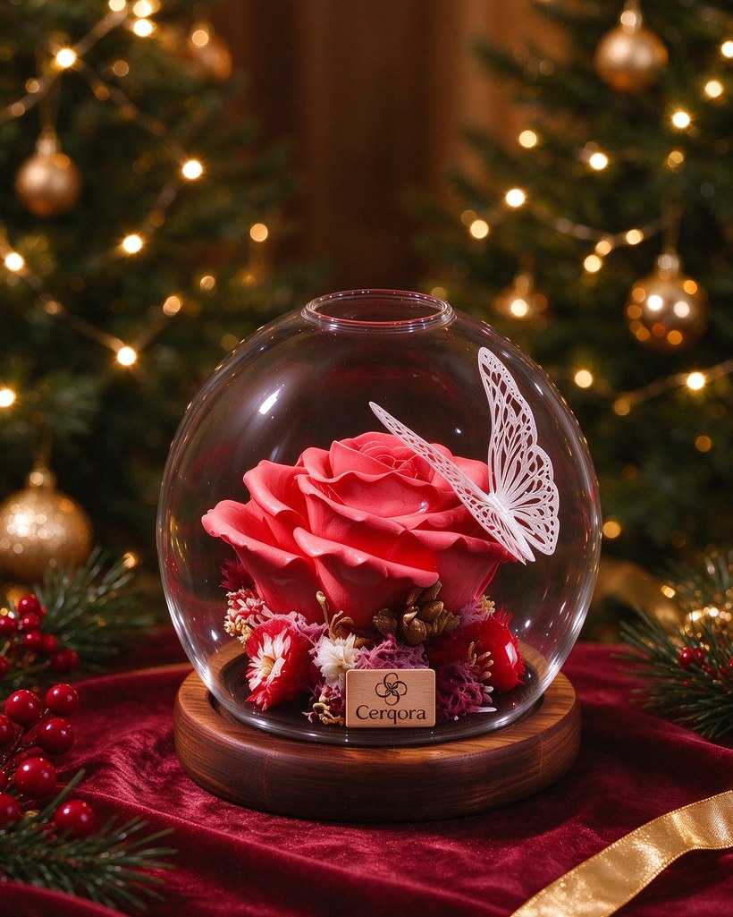 a Cerqora preserved flower on Christmas Eve