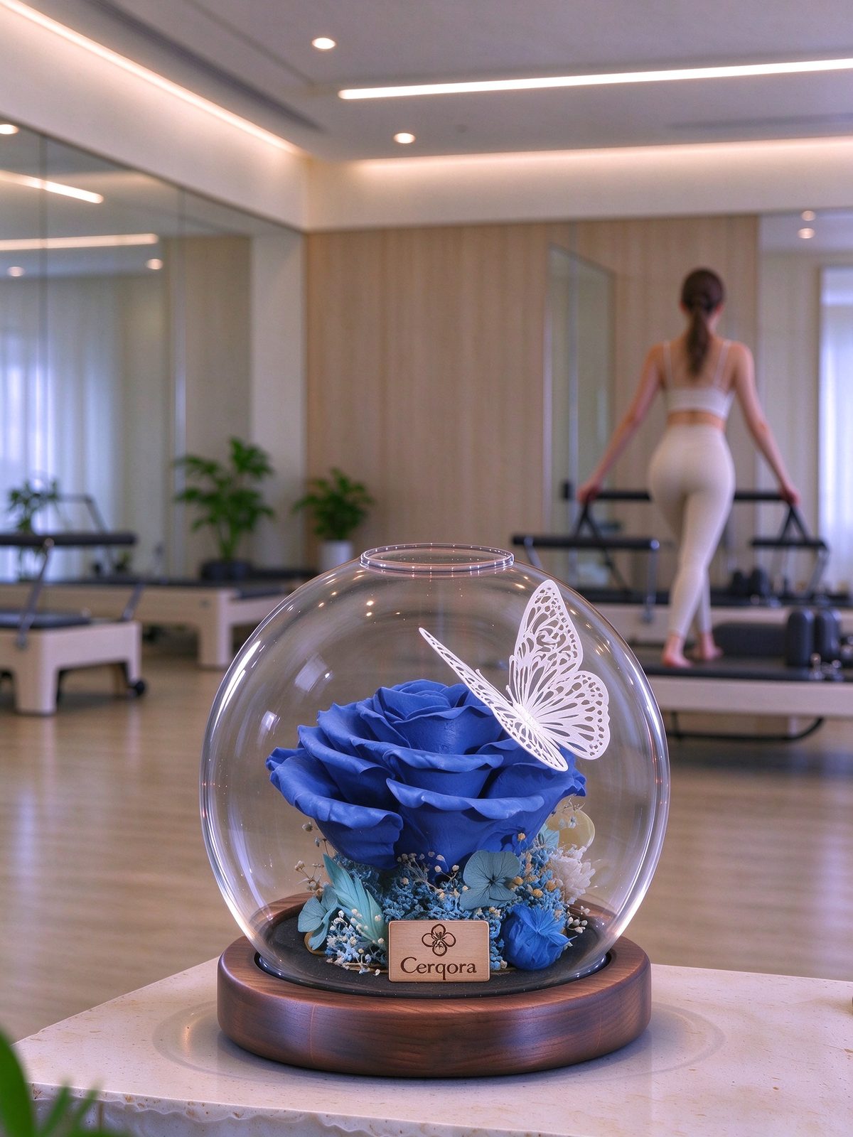 Blue glass orb, AI scene 01