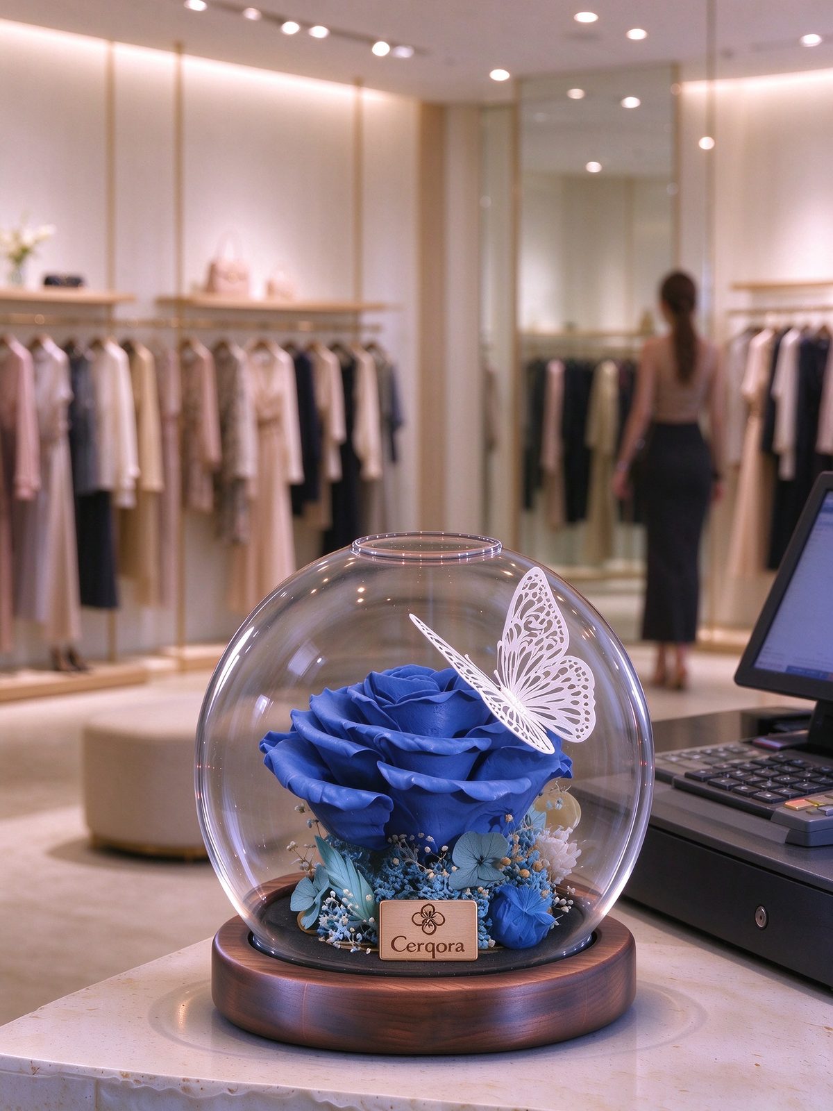 Blue glass orb, AI scene 04