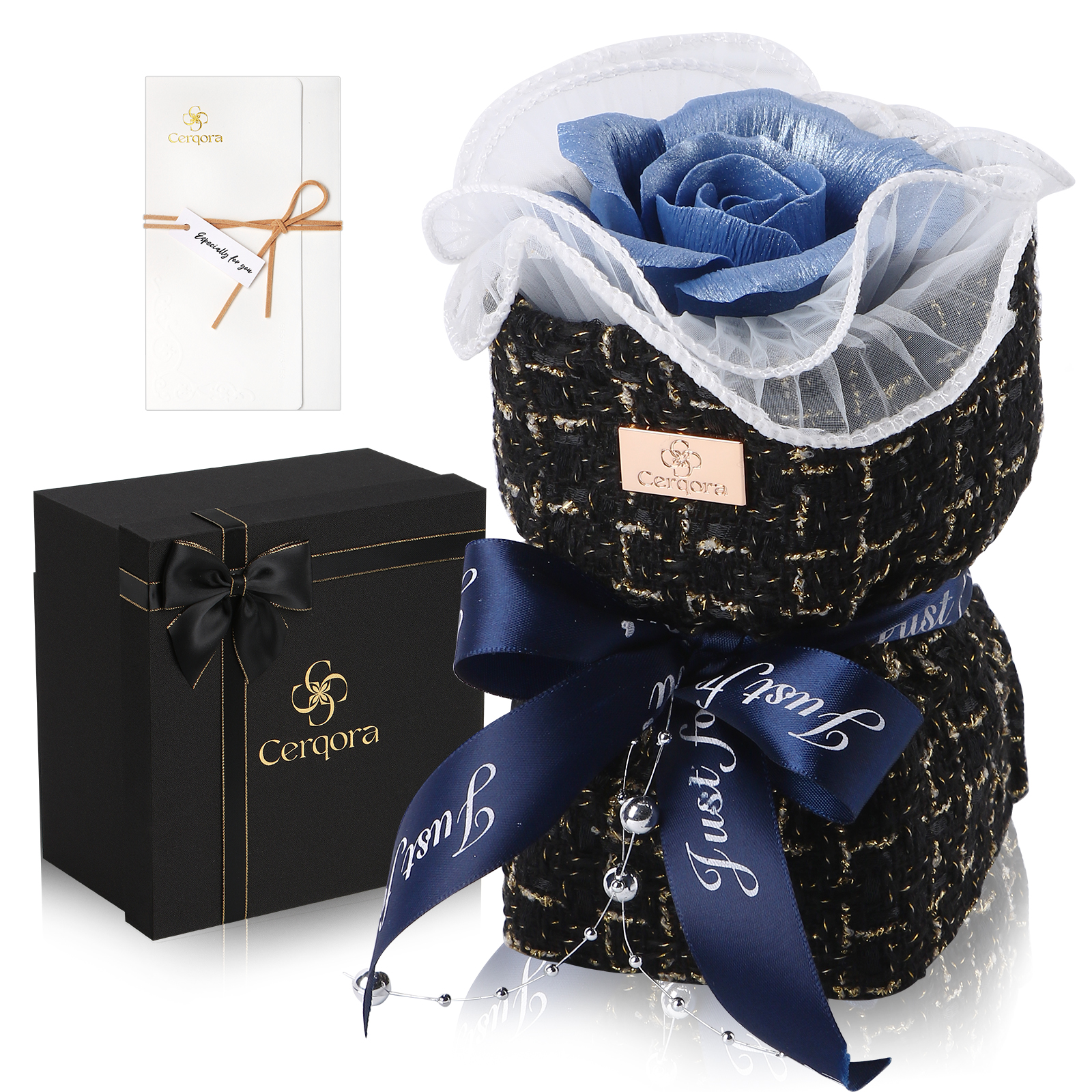 Cerqora ceramic rose bouquet in midnight blue