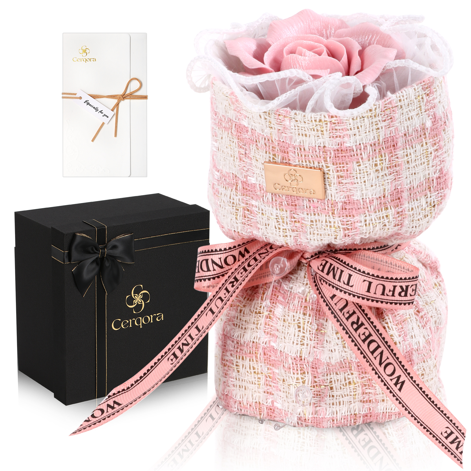 Cerqora ceramic rose bouquet in blush pink