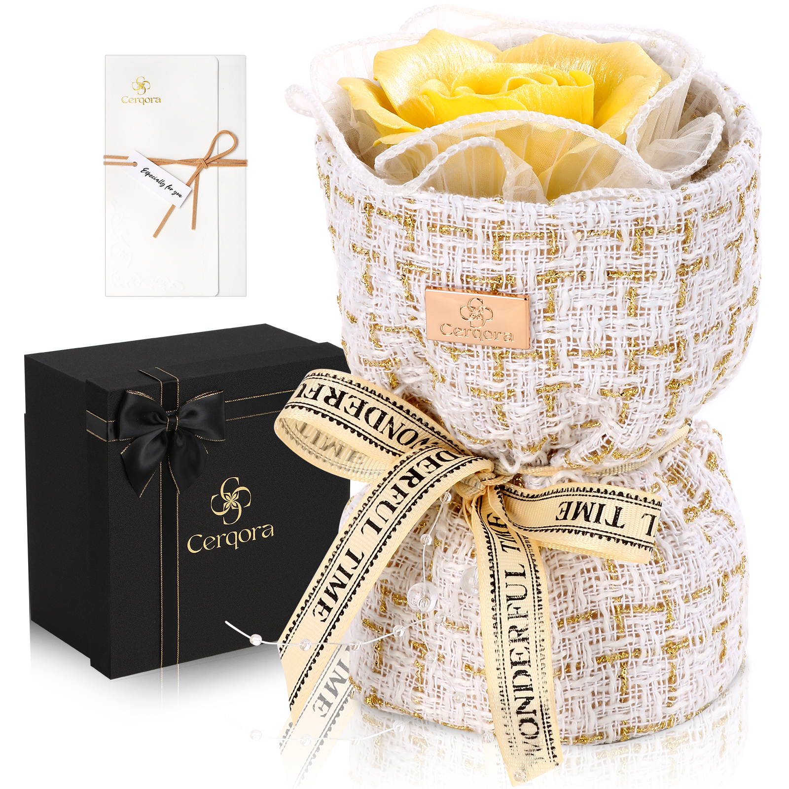 Cerqora ceramic rose bouquet in butter yellow