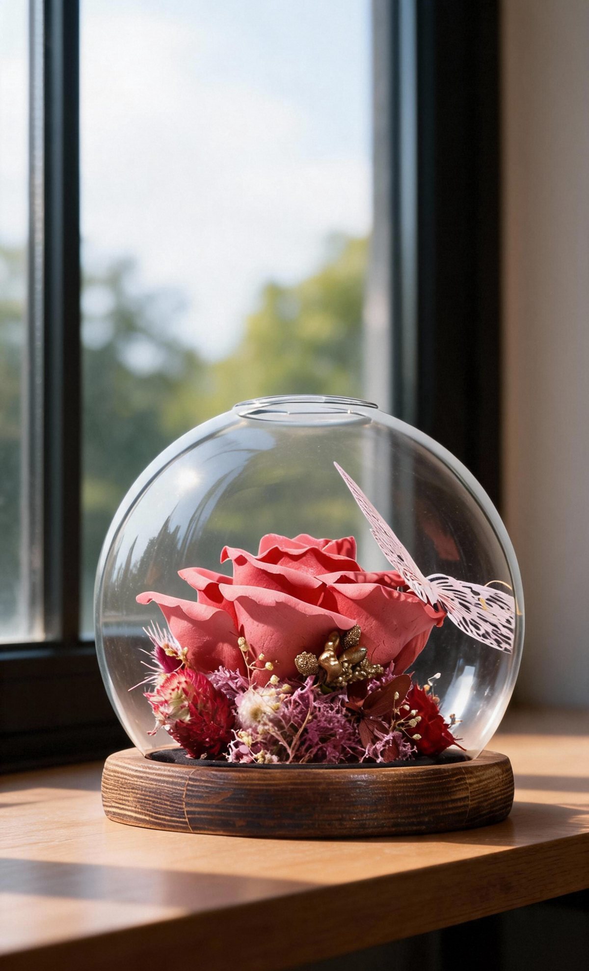 a Cerqora preserved flower by the window-side study